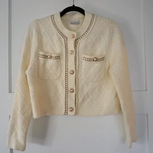 Urban Revivo Womens Pearl Gold Chain Trim Cardigan White Size US 4 / Small